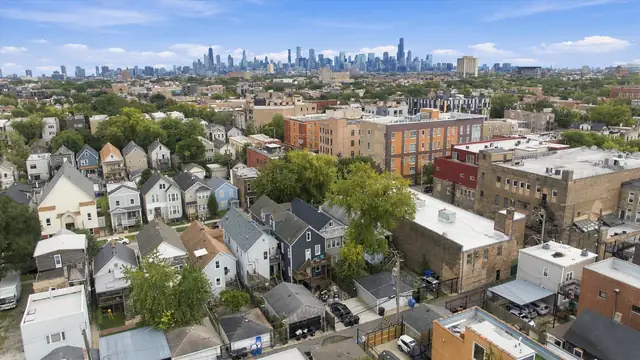 Aerial view toward the downtown skyline
