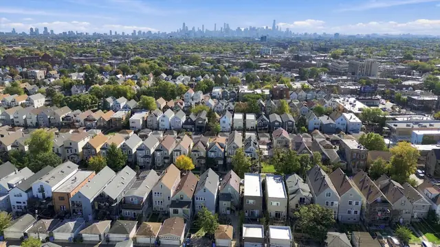 Aerial view toward the downtown skyline